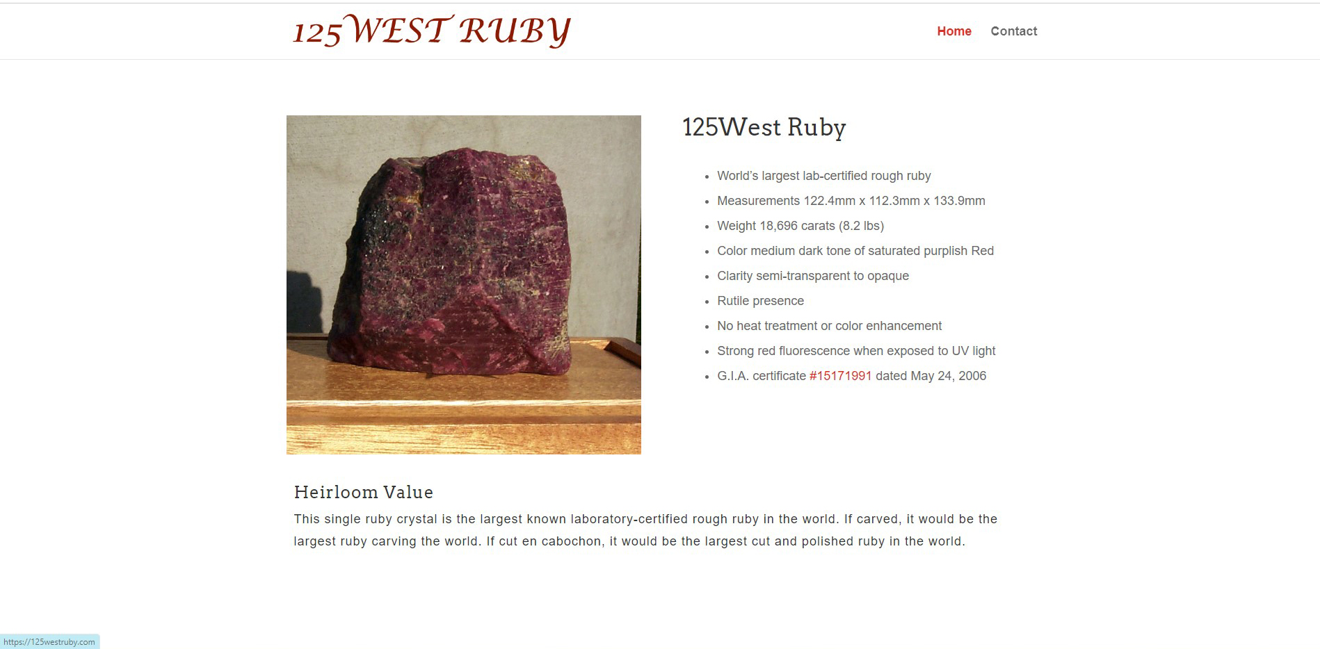 125westruby.com - world's largest laboratory certified rough ruby